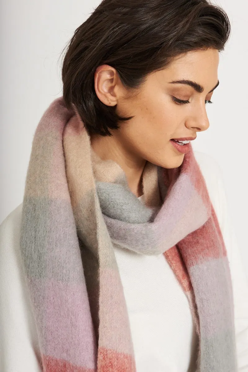 august   delilah Brooklyn Oversized Knit Scarf In Pink And Grey Checkerprint