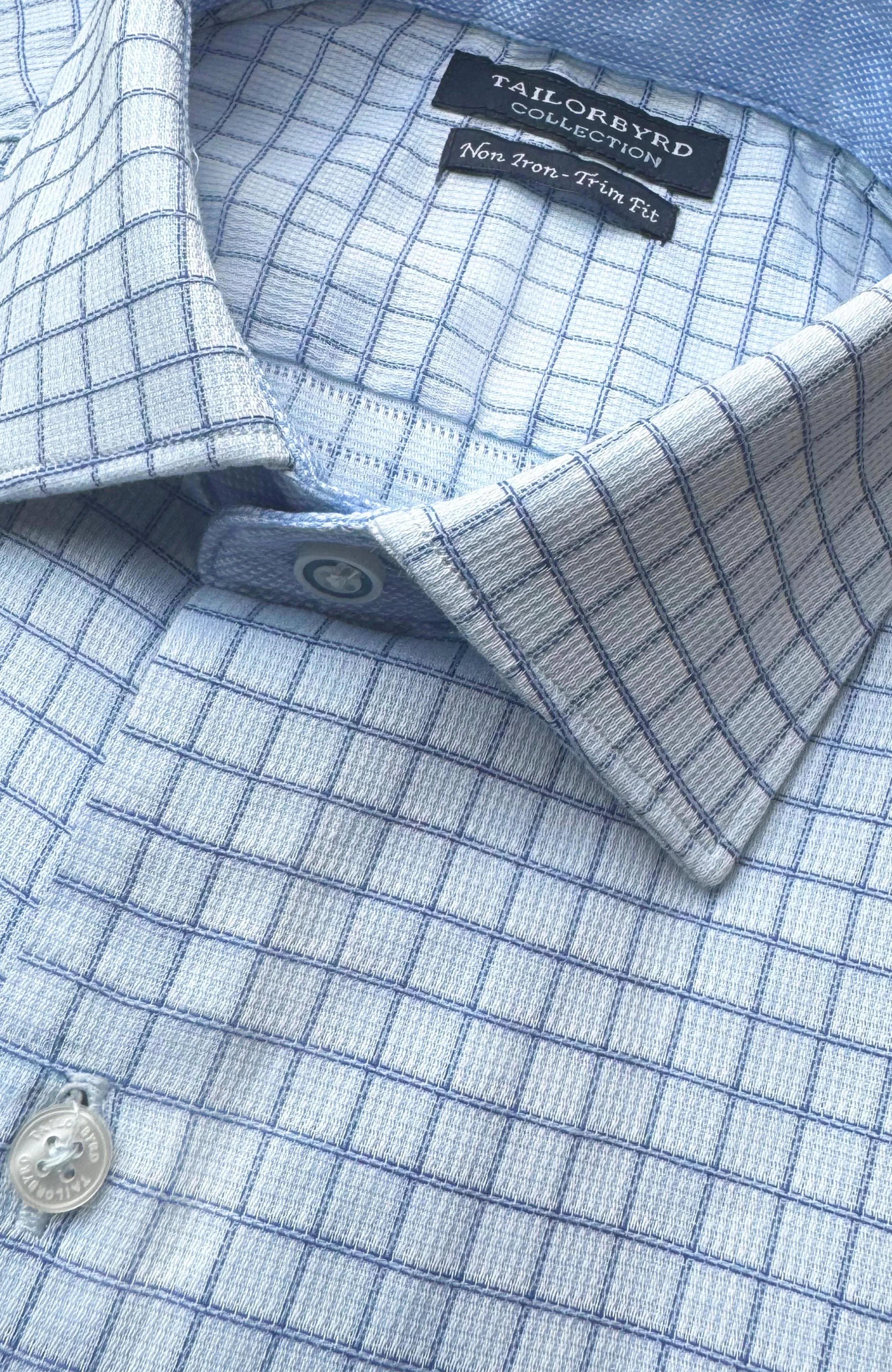 Blue Dobby Plaid Dress Shirt