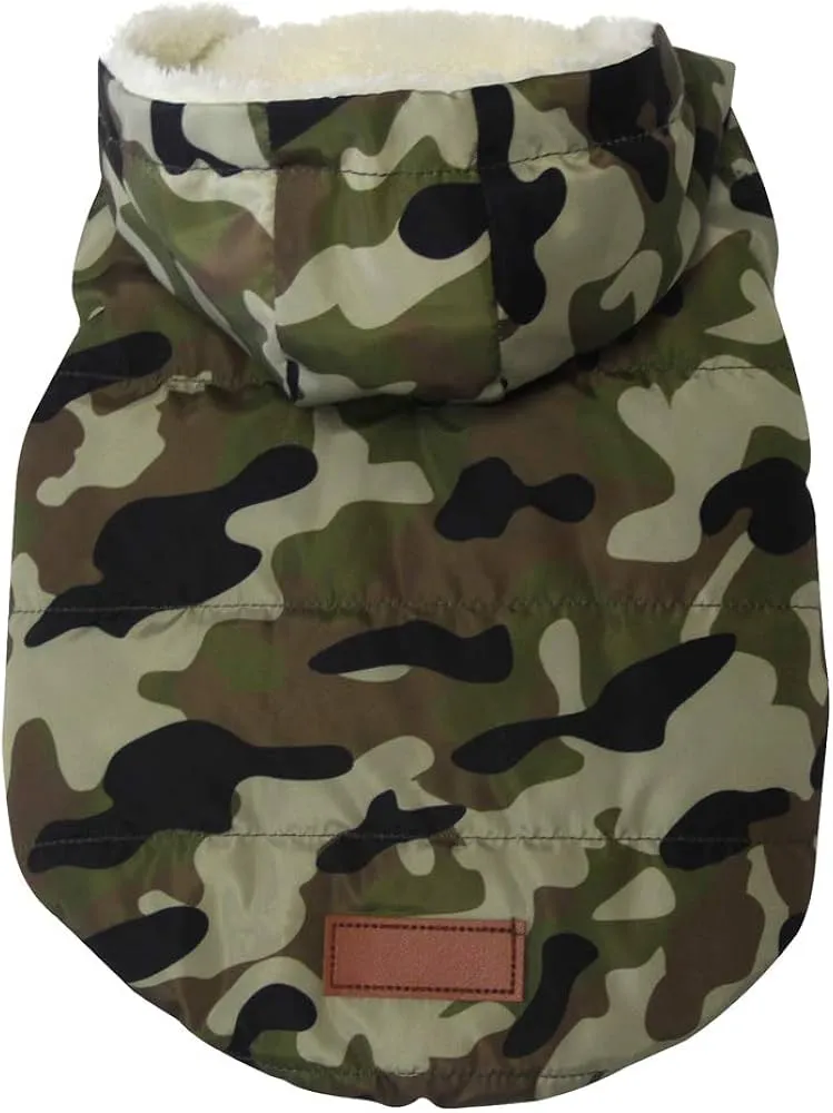 Camo fleece lined hooded dog jacket