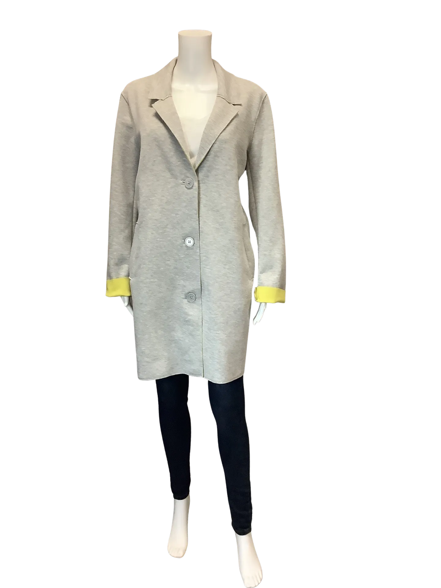 Carolina Belle Womens Jacket Midi Button Up Grey Size: XL
