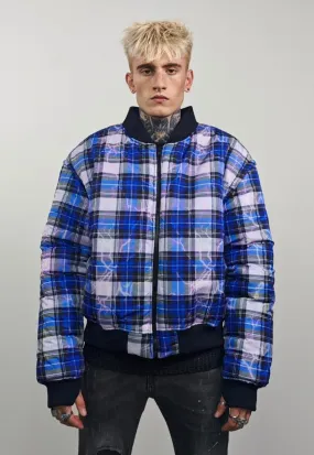 Check varsity jacket blue flame print reversible 4in1 bomber