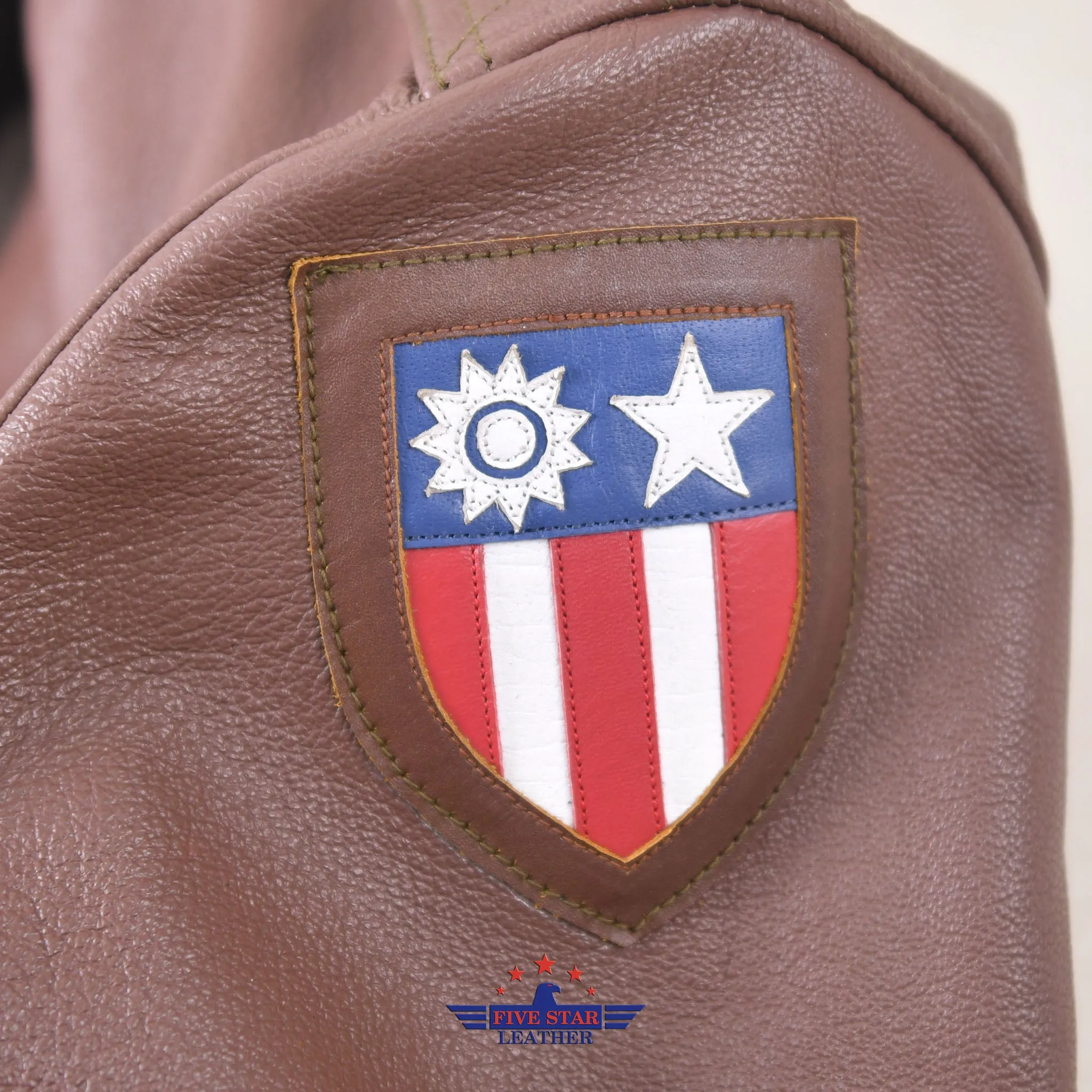 Fivestar Leather Type A2 Bronco Military Flight Real Goatskin Leather Jacket with Patches