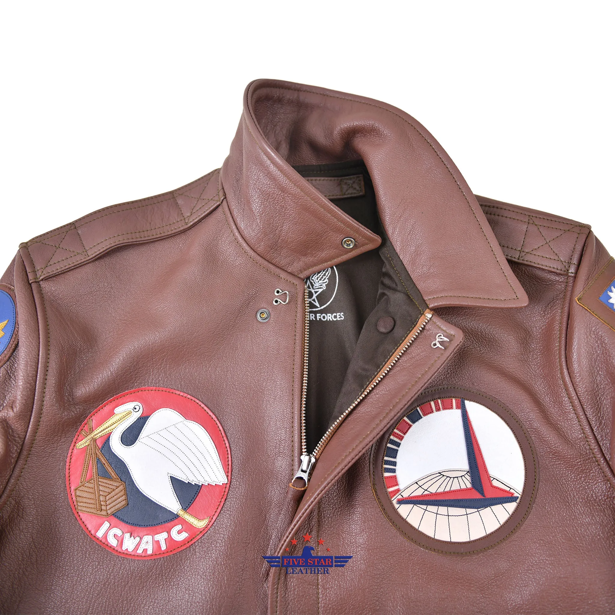 Fivestar Leather Type A2 Bronco Military Flight Real Goatskin Leather Jacket with Patches