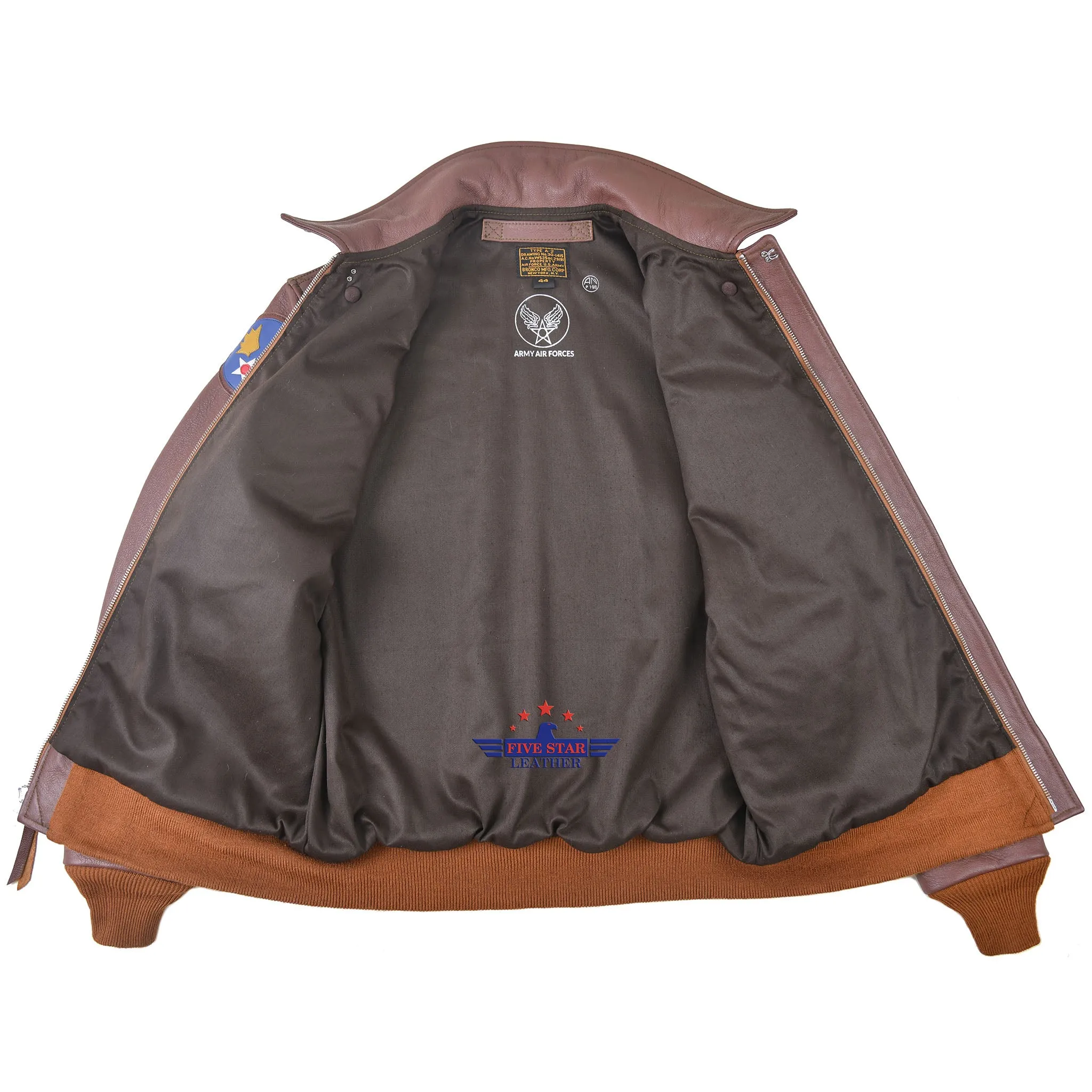 Fivestar Leather Type A2 Bronco Military Flight Real Goatskin Leather Jacket with Patches