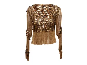 Gold Loris Azzaro Crochet Paillettes Top Size S