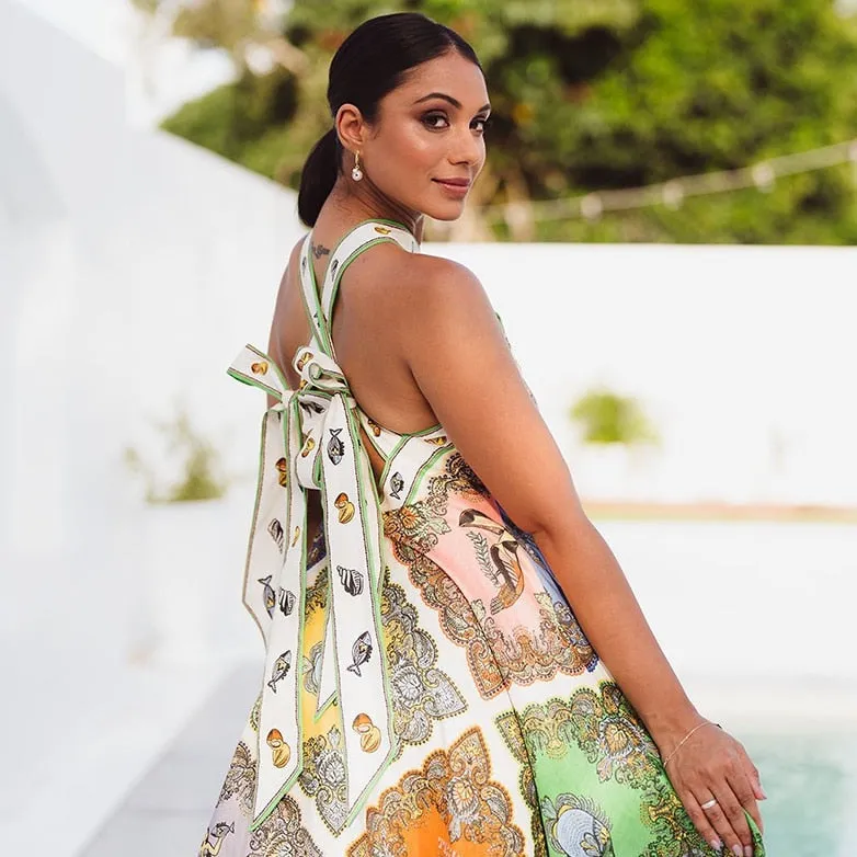 Helga Geometry Print Halter Maxi Dress