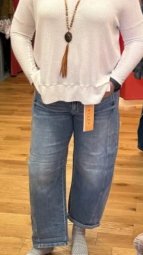 High Rise Cuffed Barrel Jeans