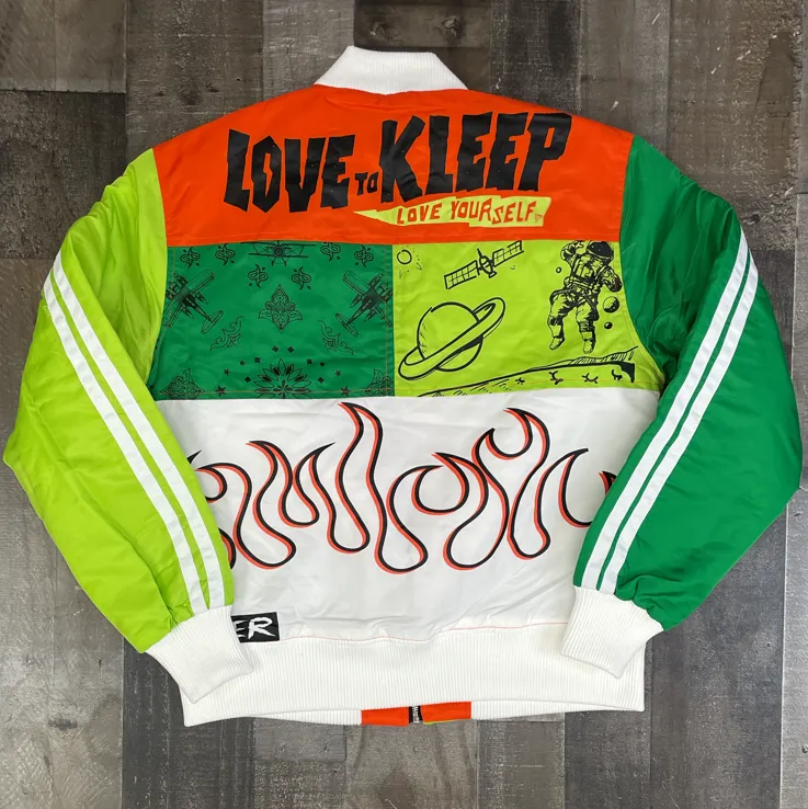 Kleep - premium nylon jacket w/ heavy cut blocks, print effects & patch work (green)