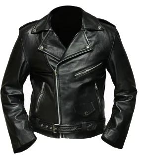 Leather Jackets Hub Men's Terminator Cowhide Leather Biker Gang Slim Fit Jacket (Black, Double Rider Jacket) - 1501804