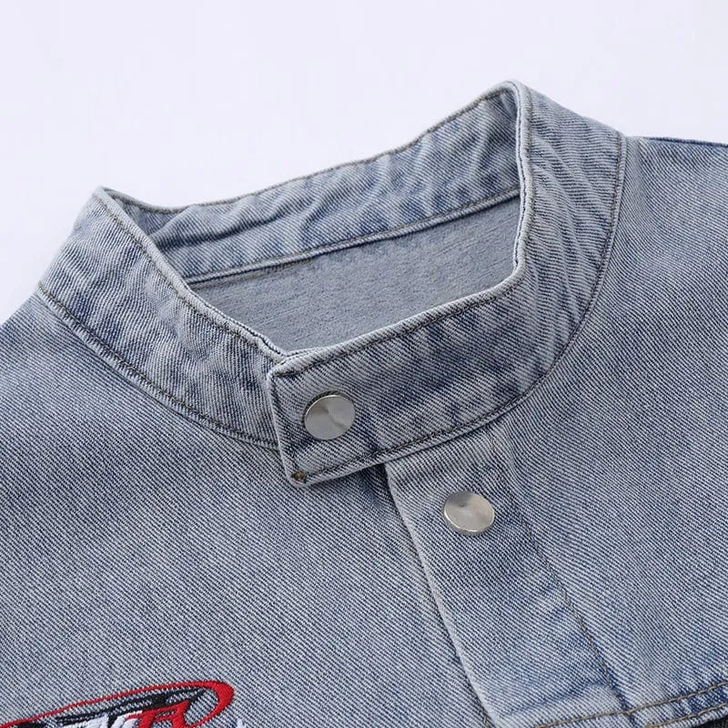 Lemandik Denim Racing Jacket Detachable Hem