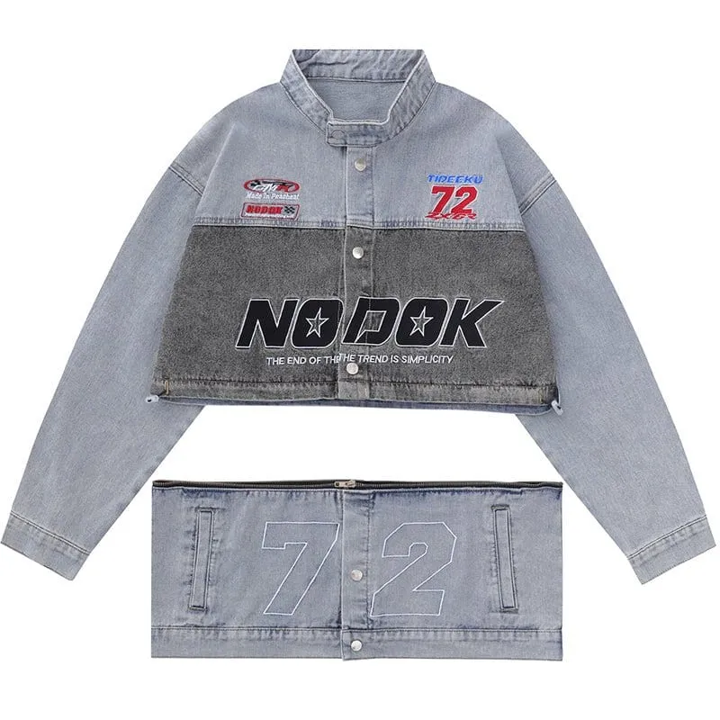 Lemandik Denim Racing Jacket Detachable Hem