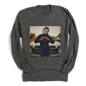 Long Sleeve Comfort Colors Michael Myers Halloween Heart Tee/ Vintage Retro Halloween Shirts/ Adult Sizes