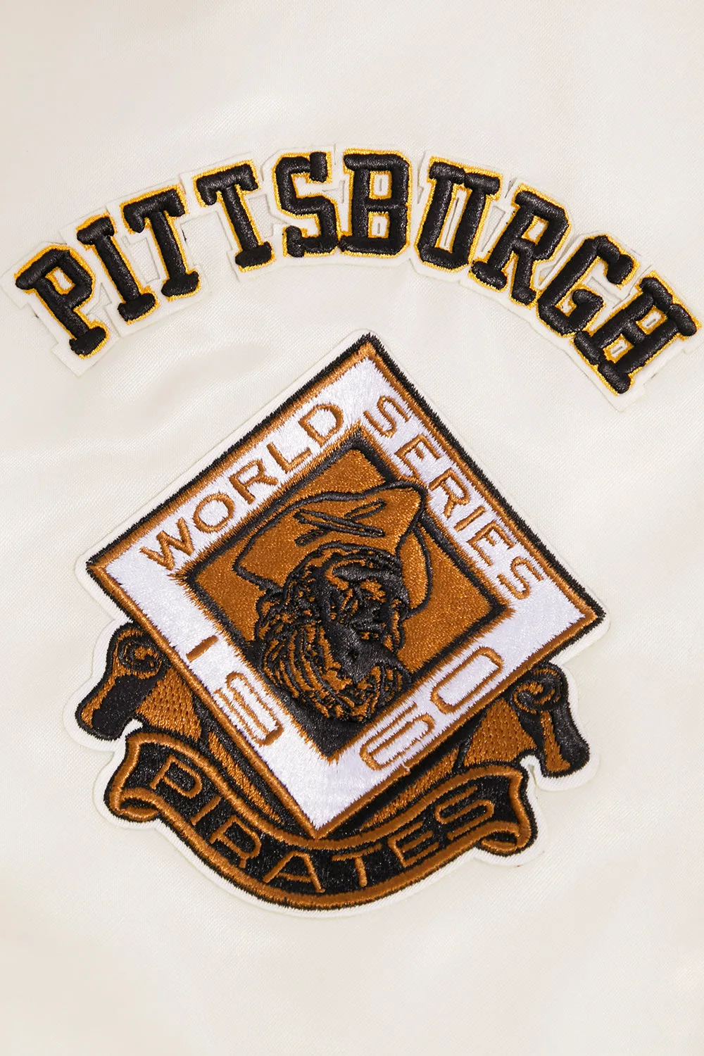 MLB PITTSBURGH PIRATES RETRO CLASSIC MEN'S RIB SATIN JACKET (EGGSHELL/ BLACK)