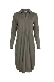 Naya Khaki Shirt Style Dress With Contrast Fabric Skirt And Collar