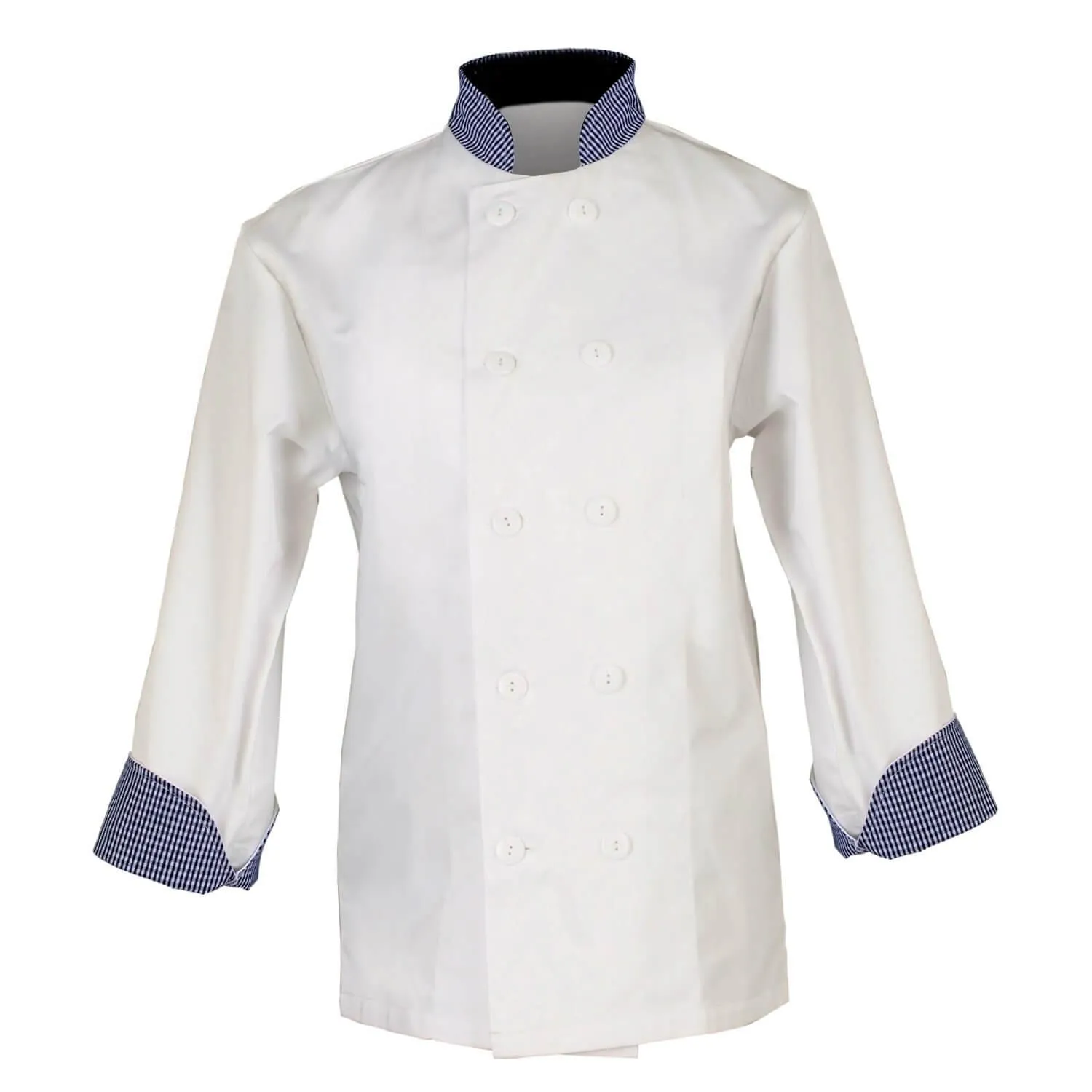 Pegasus Chefwear Chefs Jacket with Blue White Gingham Collar and Cuffs