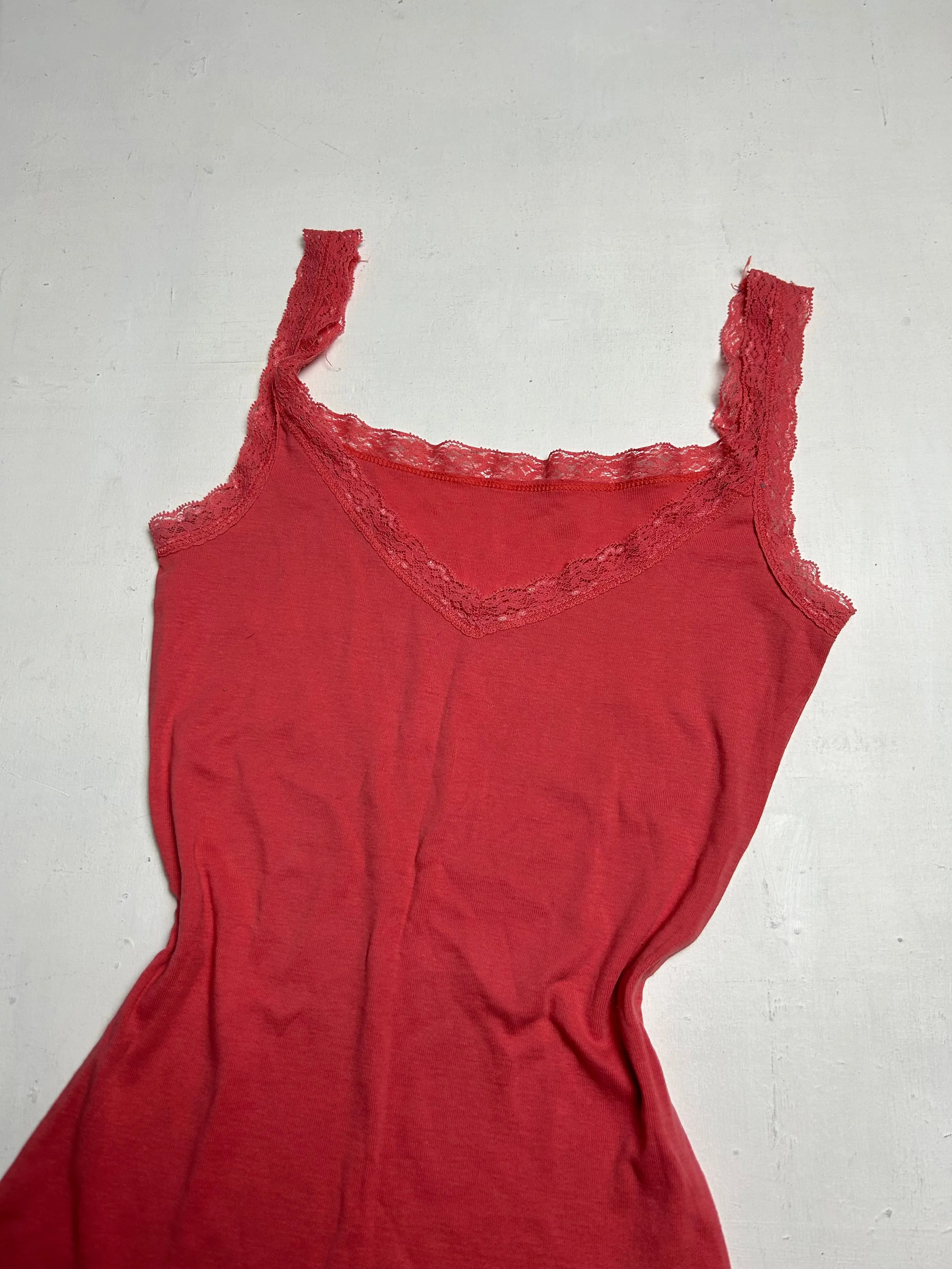 Red lace detail stretchy cami top (M)
