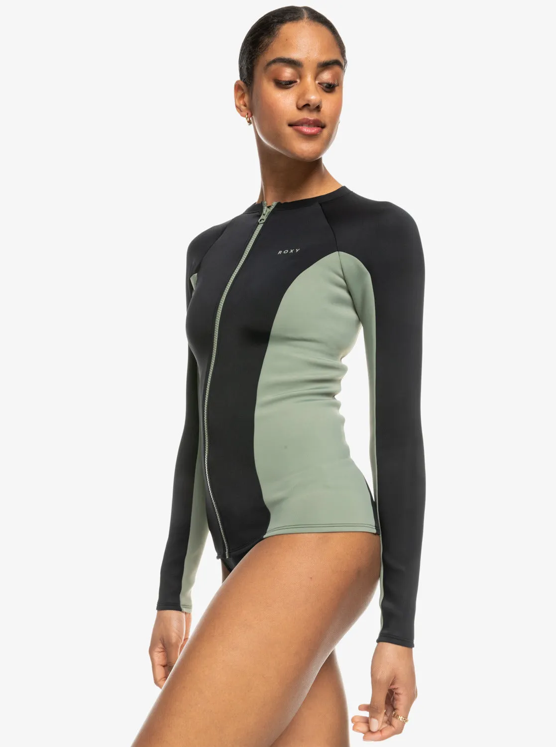 Roxy Pro Wave Zip-Up Rashguard - Anthracite