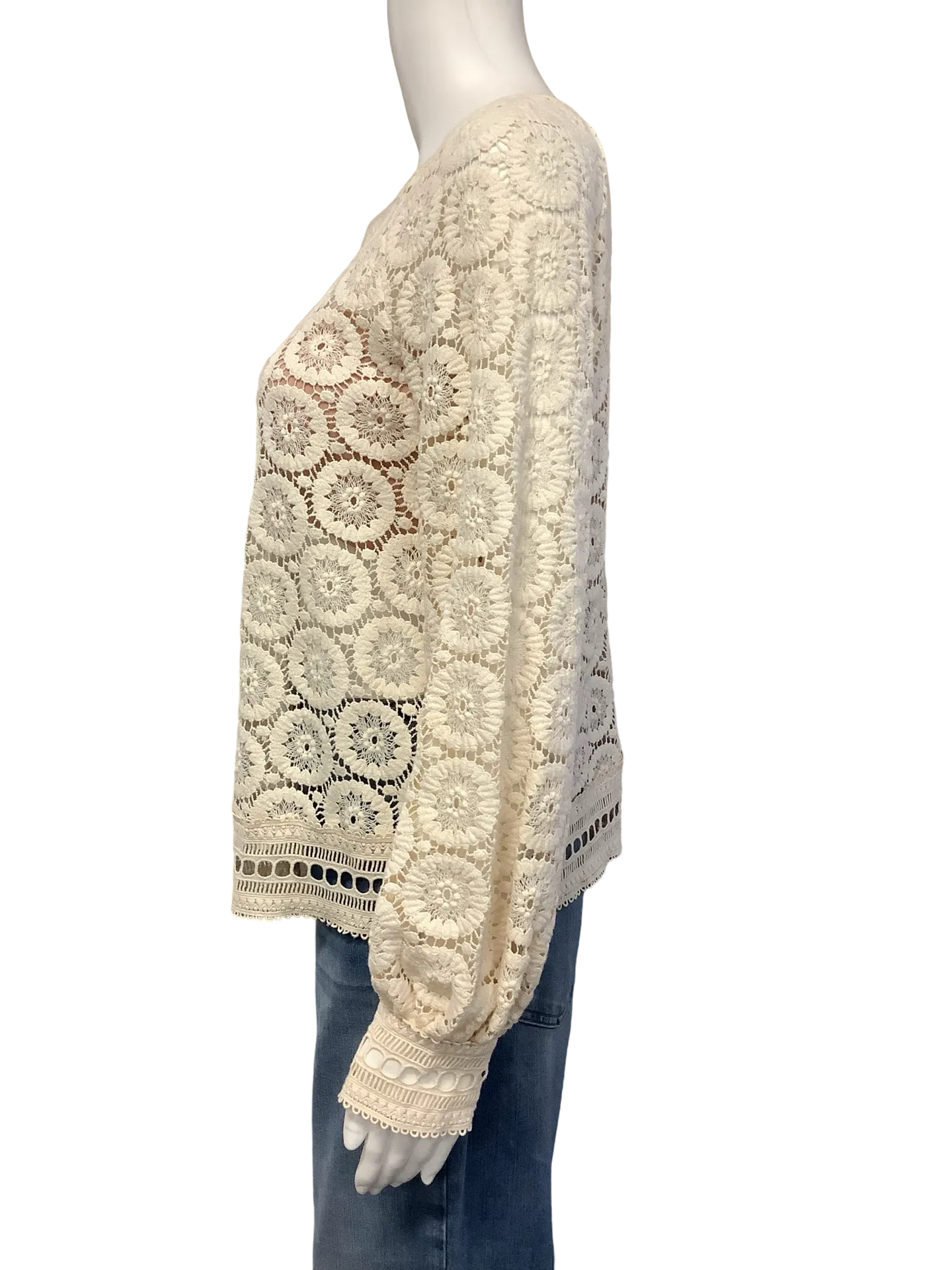 See By Chloe Top Lace Pattern Crew Neck Size: S