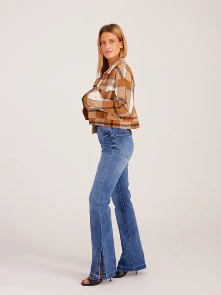 TEEK - Short Plaid Cardigan Shirt Jacket